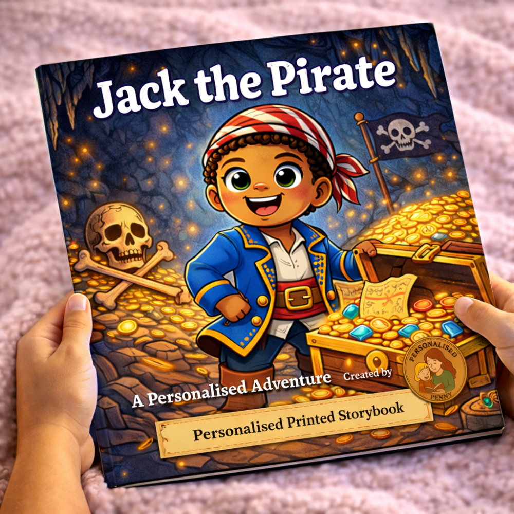 Personalised pirate storybook cover for ages 3–9
