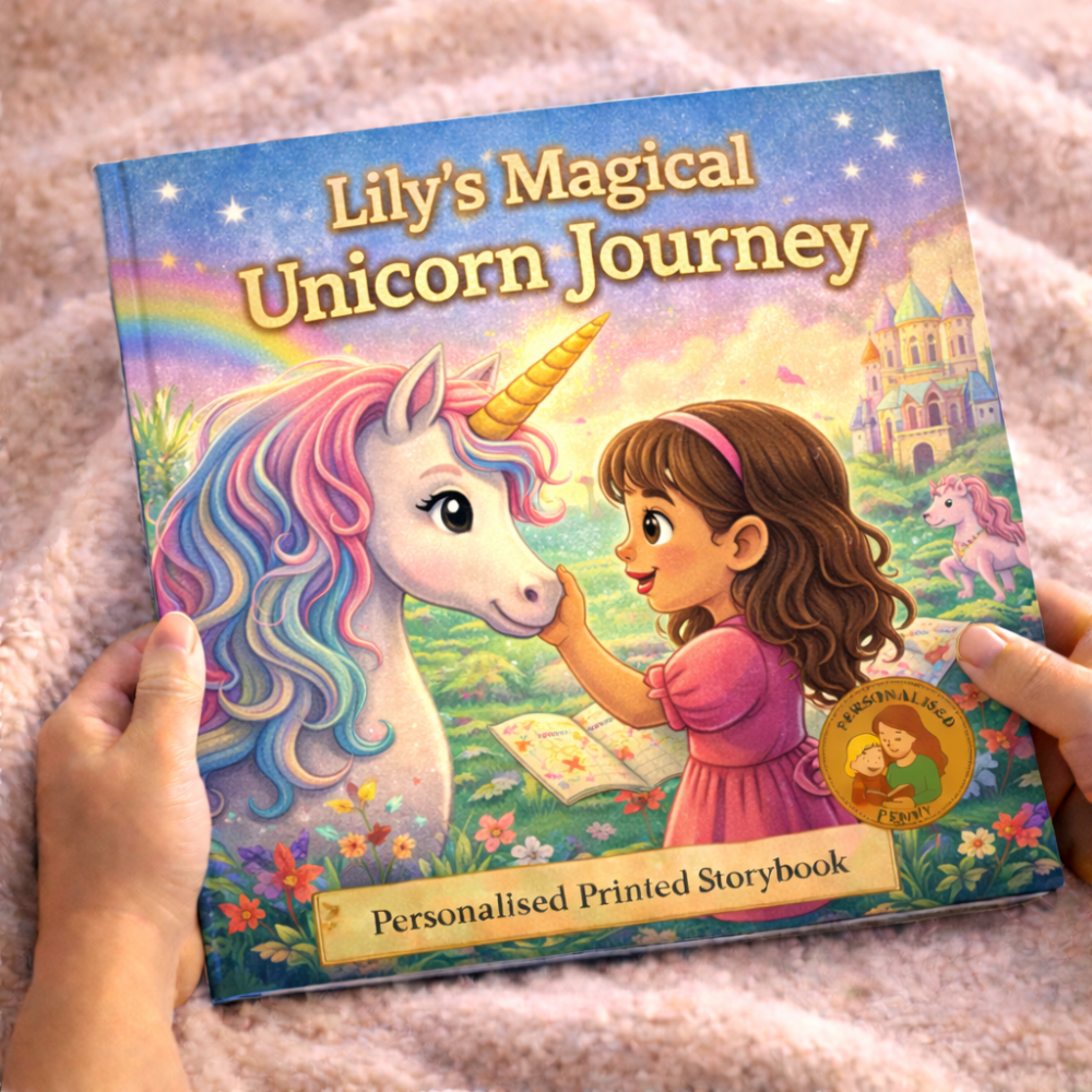Personalised unicorn storybook cover for ages 3–9