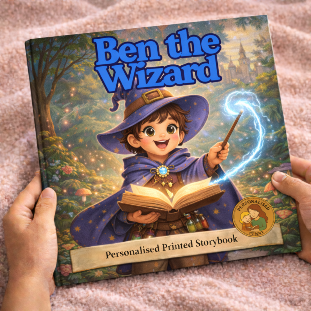 Personalised wizard storybook cover for ages 3–9