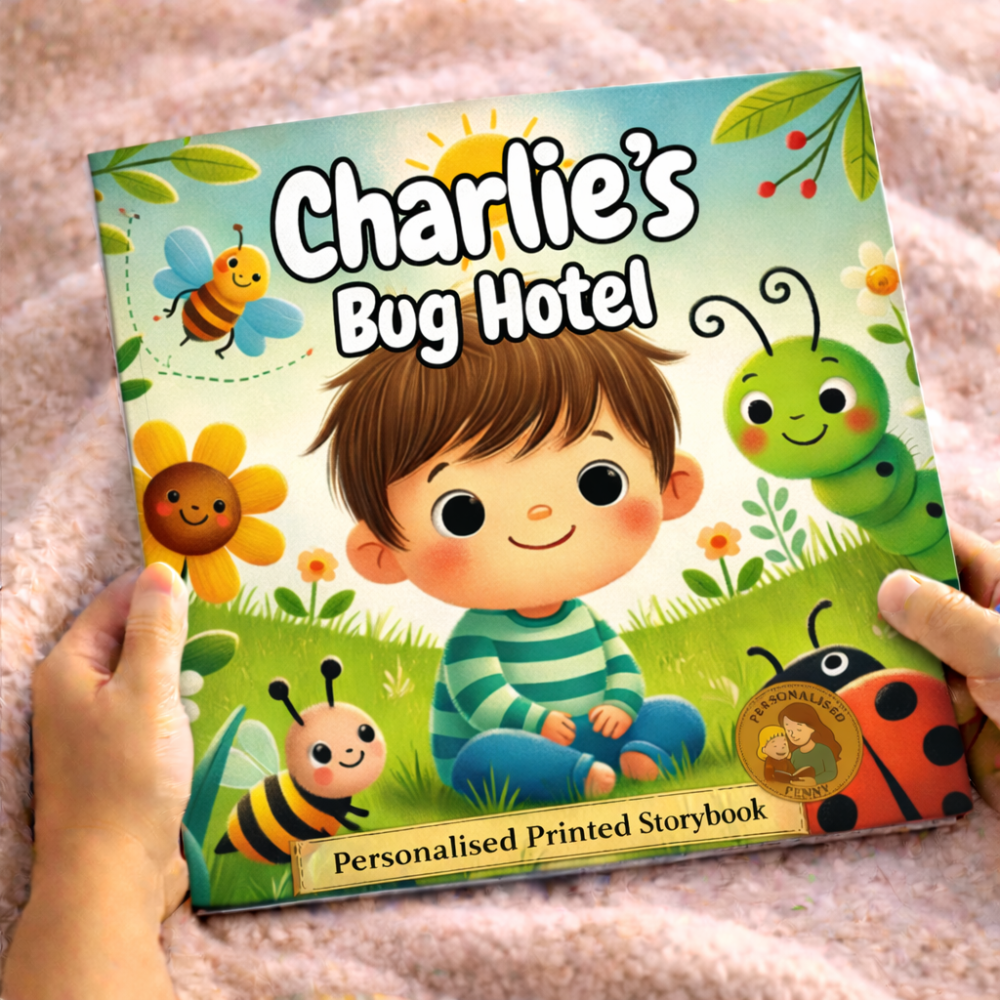 Personalised bug hotel storybook cover for ages 1-4